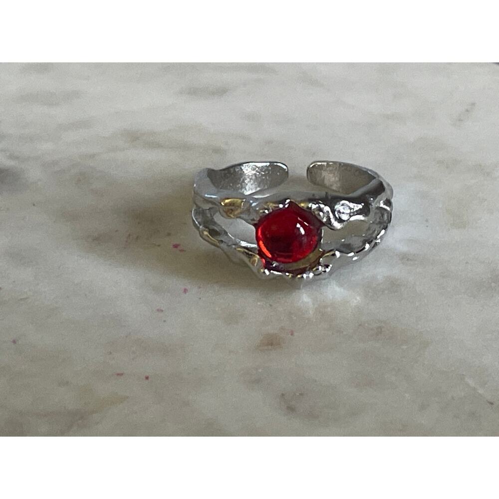 Butterfly-Shape Red Enamel Silver Tone ring - Women Jewelry adjustable